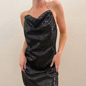 Revolve h:ours Black Sequin Halter Open Back Mini Dress